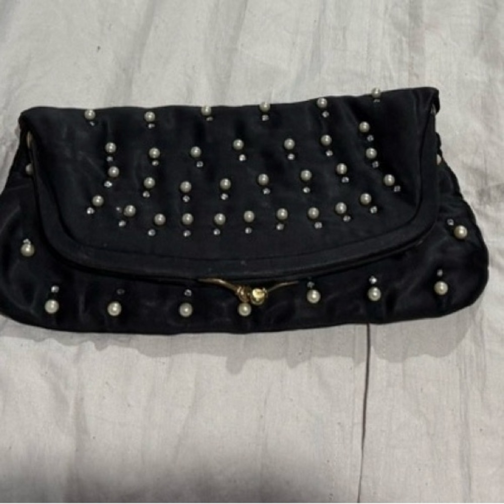 Elegant‎ Black Pearl-Studded Clutch